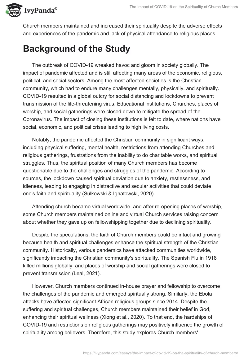 The Impact of COVID-19 on the Spirituality of Church Members. Page 2