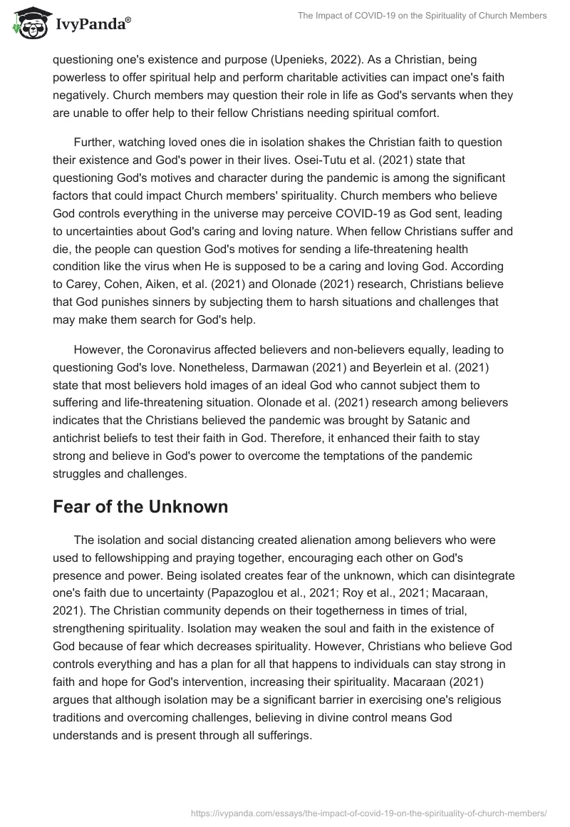 The Impact of COVID-19 on the Spirituality of Church Members. Page 5