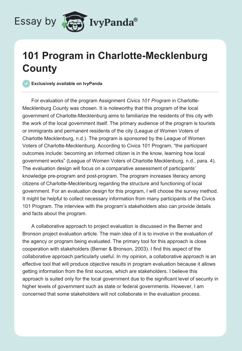 101 Program in Charlotte-Mecklenburg County. Page 1