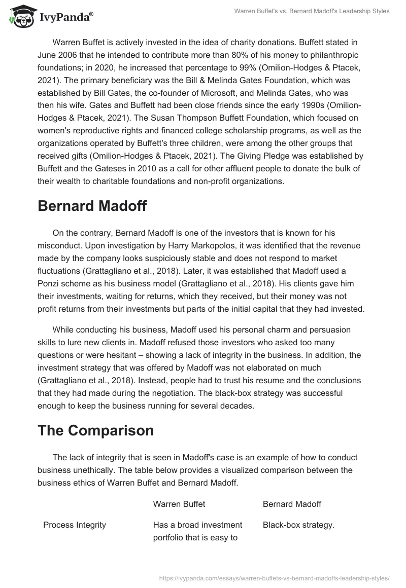 Warren Buffet's vs. Bernard Madoff's Leadership Styles. Page 2