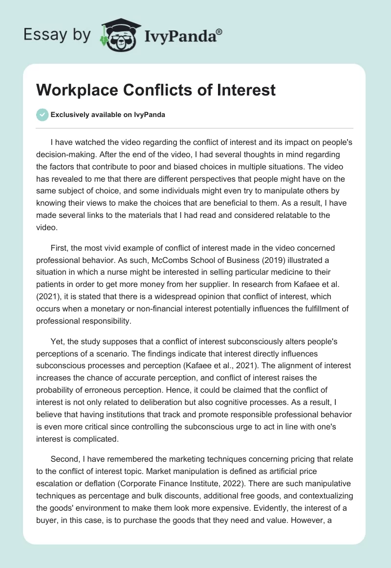 Workplace Conflicts of Interest. Page 1
