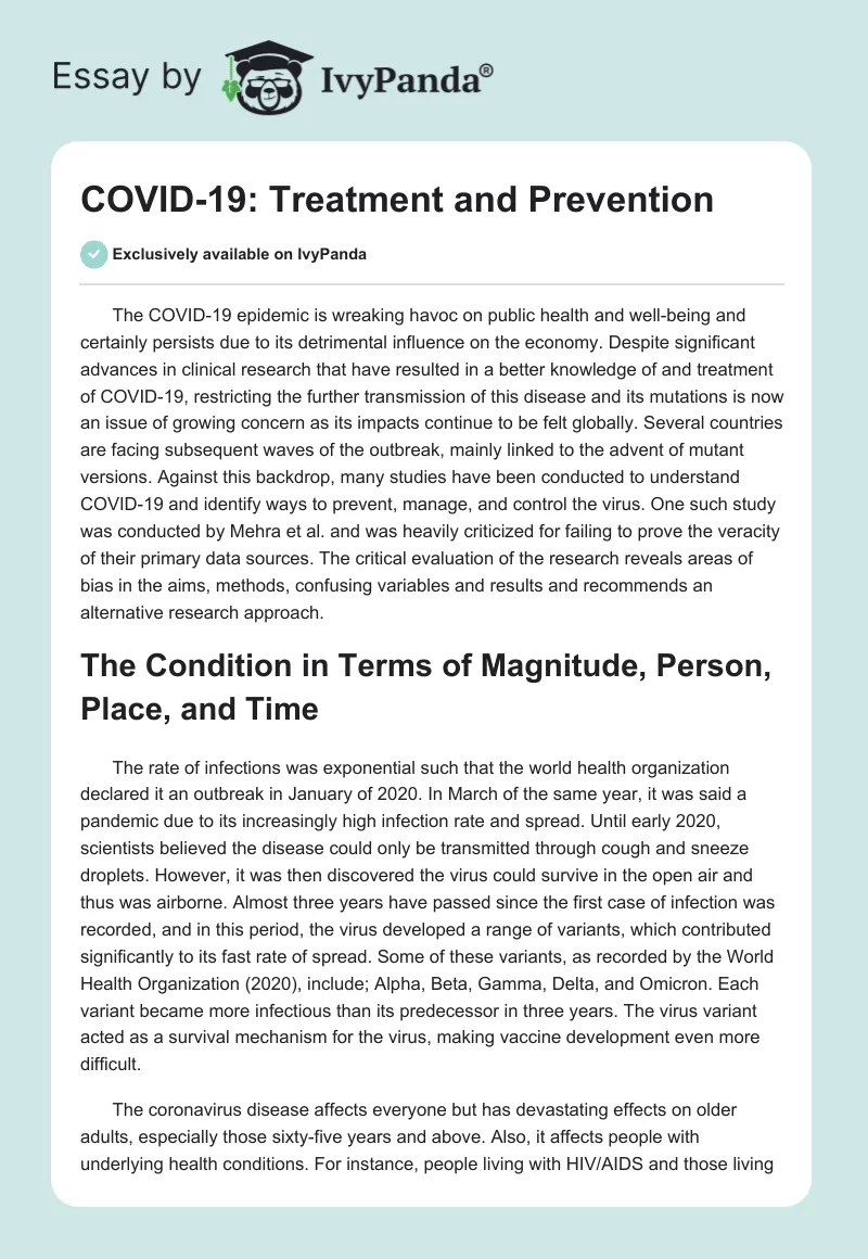 COVID-19: Treatment and Prevention. Page 1