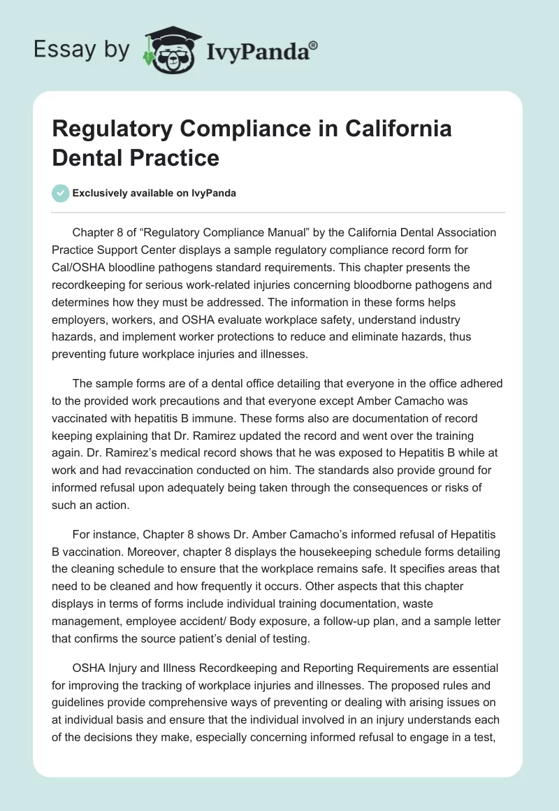 Regulatory Compliance in California Dental Practice. Page 1