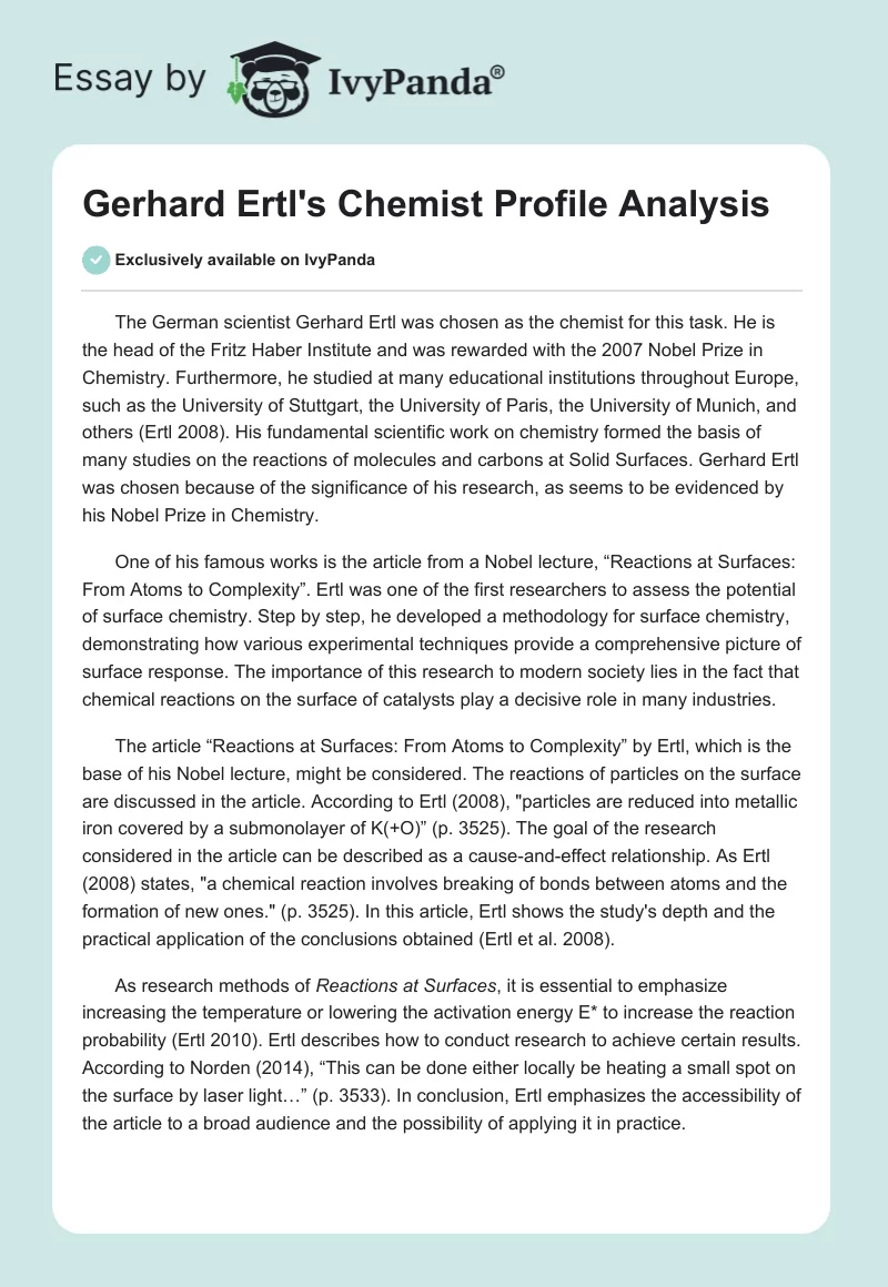 Gerhard Ertl's Chemist Profile Analysis. Page 1