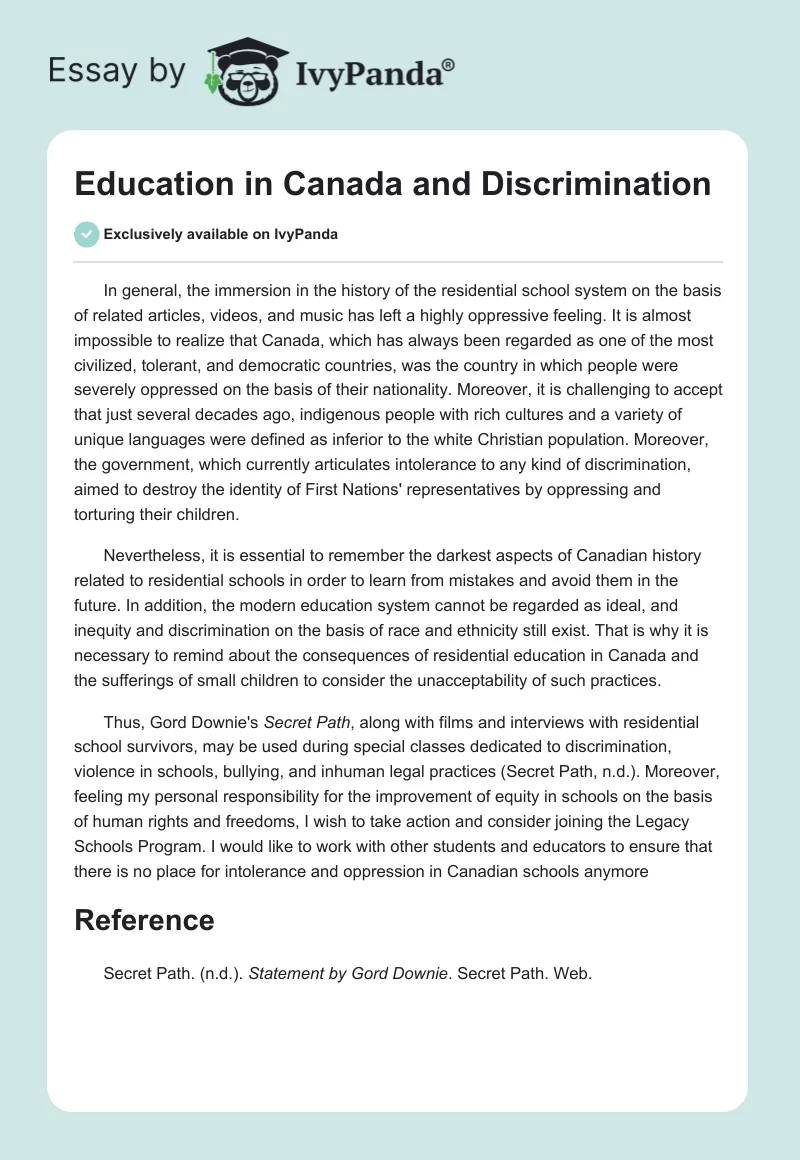 Education in Canada and Discrimination. Page 1