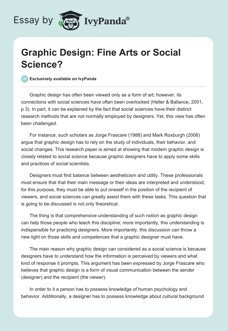 Graphic Design: Fine Arts or Social Science?. Page 1