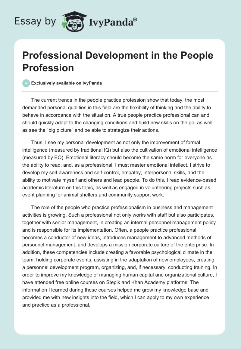 Professional Development in the People Profession. Page 1
