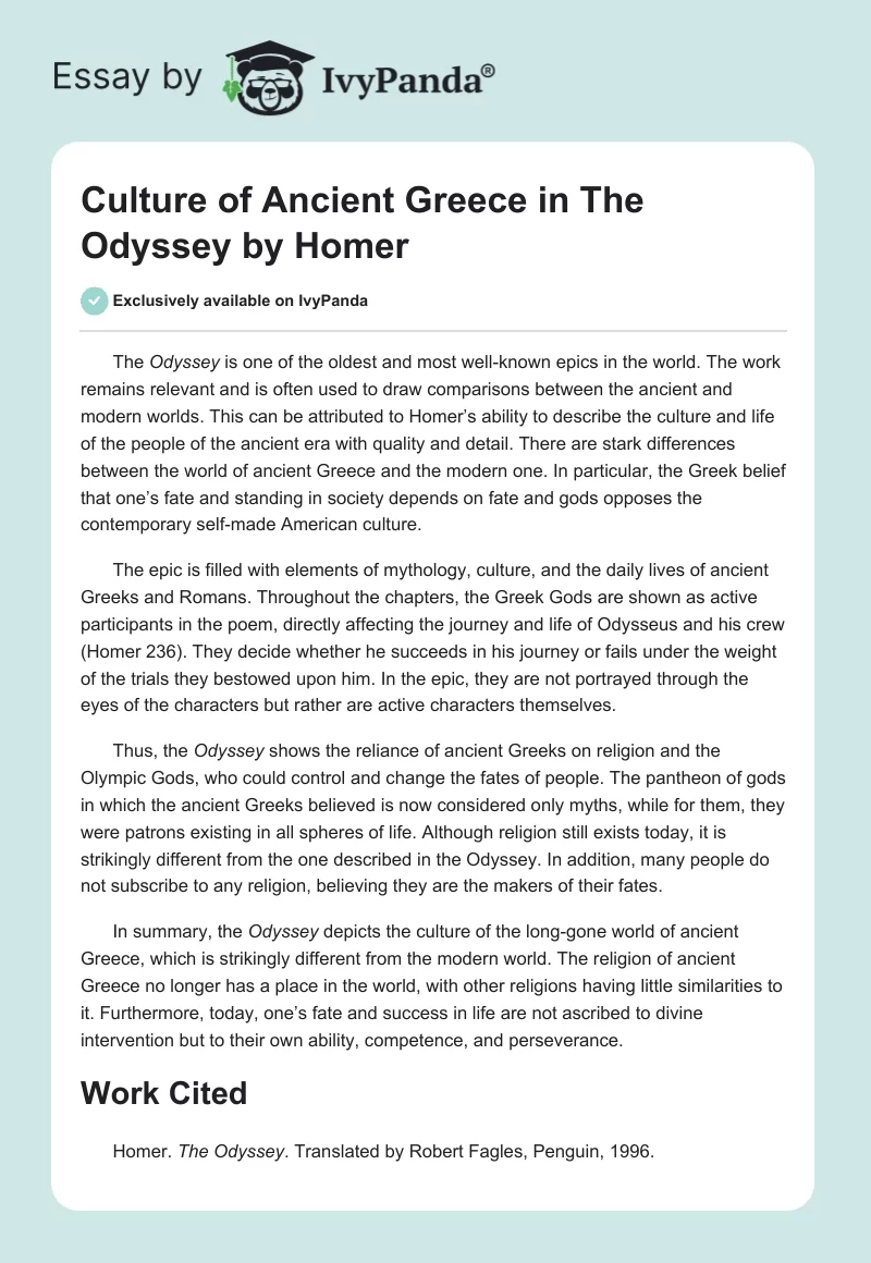 Culture of Ancient Greece in The Odyssey by Homer. Page 1