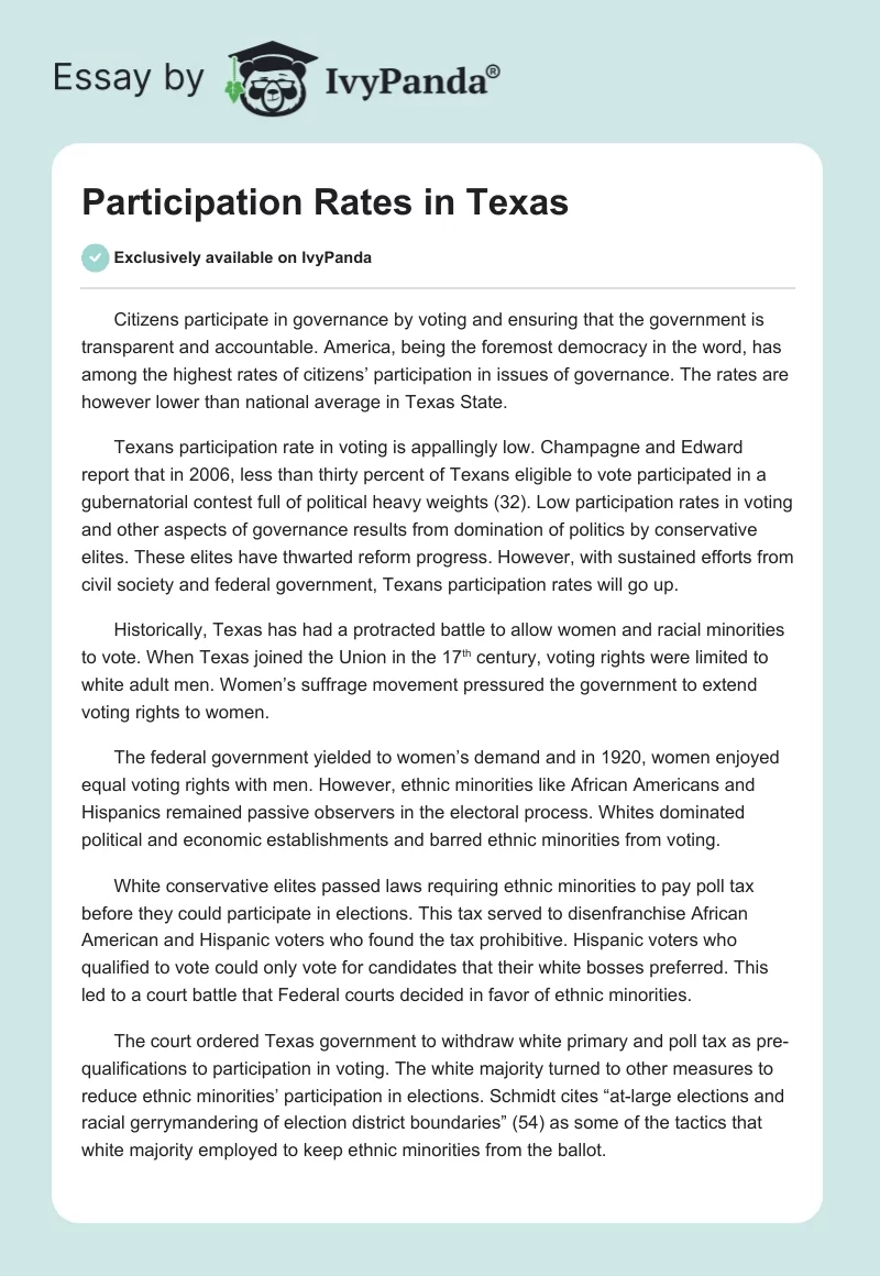 Participation Rates in Texas. Page 1