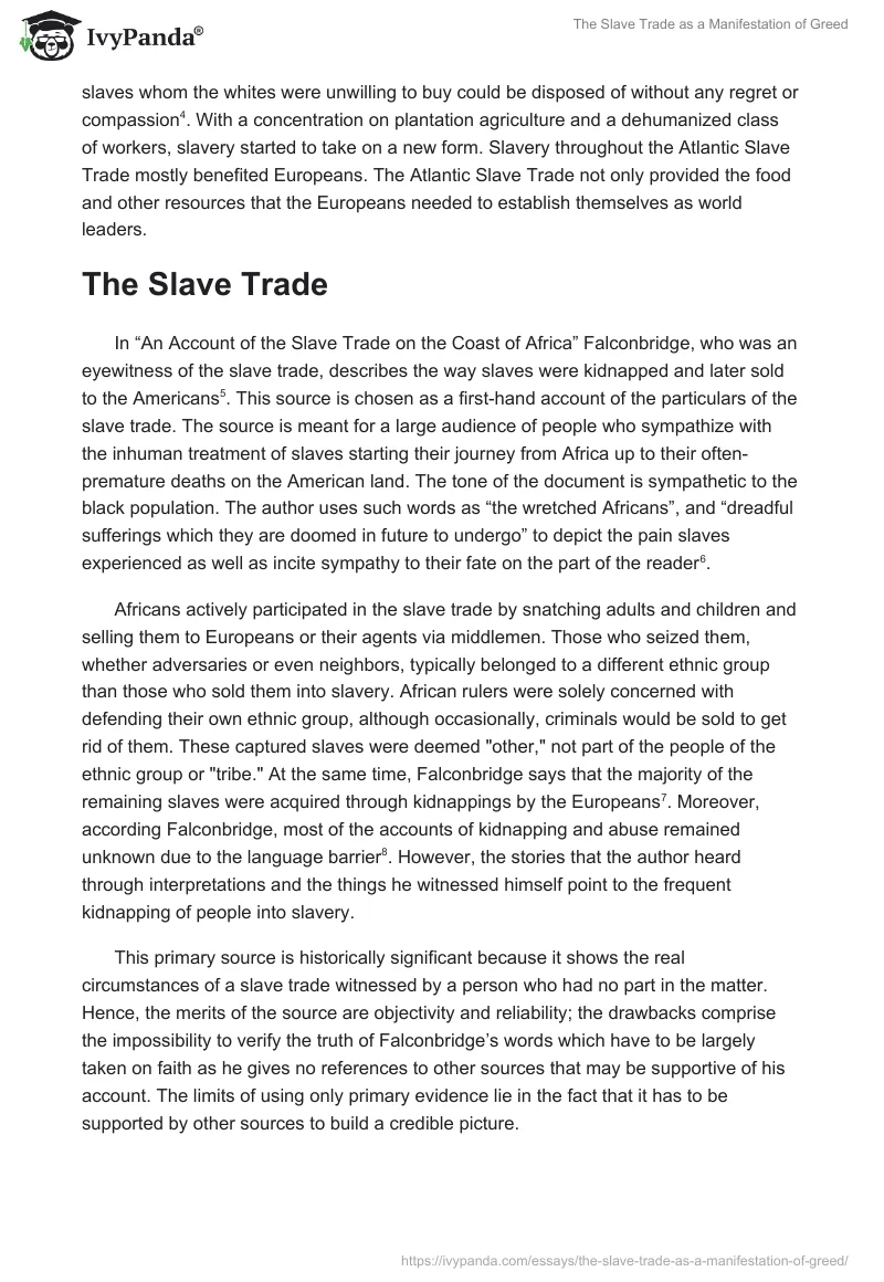 The Slave Trade as a Manifestation of Greed. Page 2