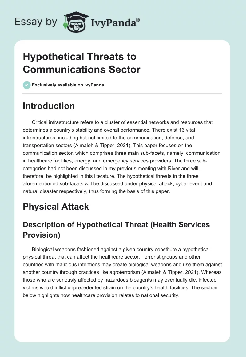 Hypothetical Threats to Communications Sector. Page 1
