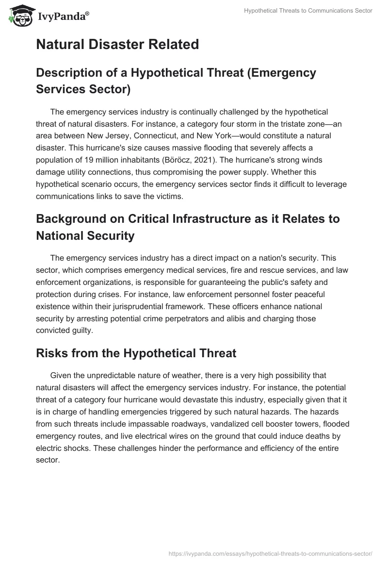 Hypothetical Threats to Communications Sector. Page 5