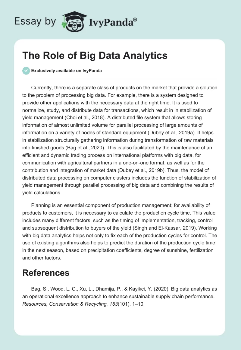 The Role of Big Data Analytics. Page 1