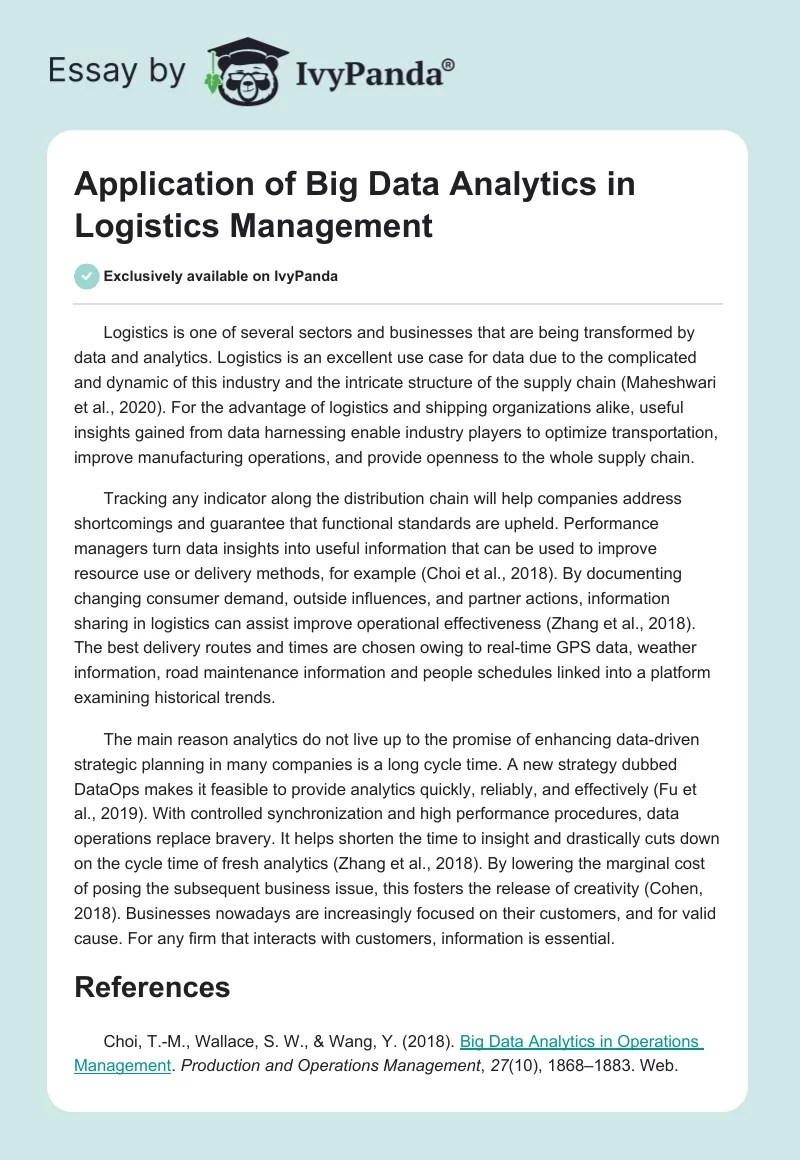 Application of Big Data Analytics in Logistics Management. Page 1