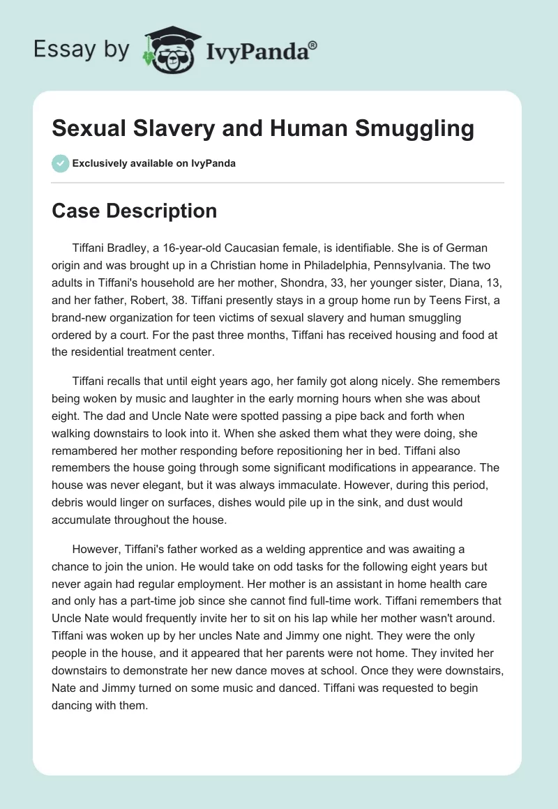 Sexual Slavery and Human Smuggling. Page 1