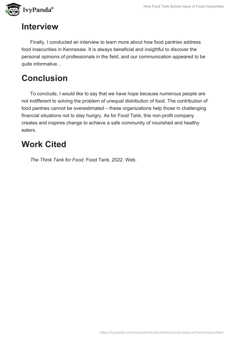 How Food Tank Solves Issue of Food Insecurities. Page 2