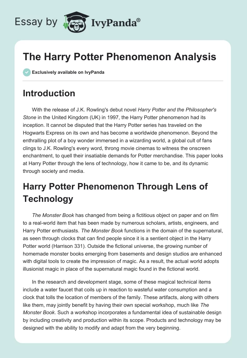 The Harry Potter Phenomenon Analysis. Page 1