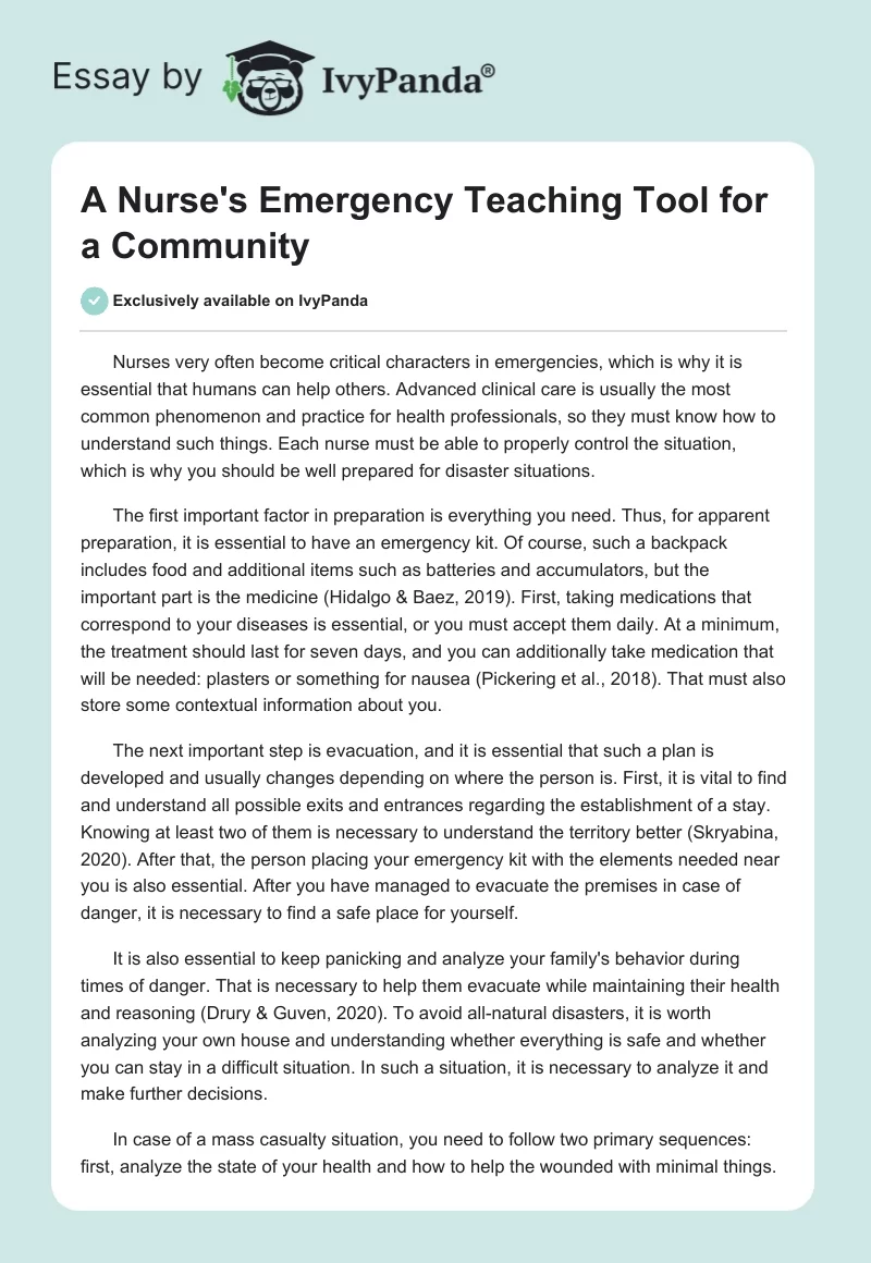 A Nurse's Emergency Teaching Tool for a Community. Page 1