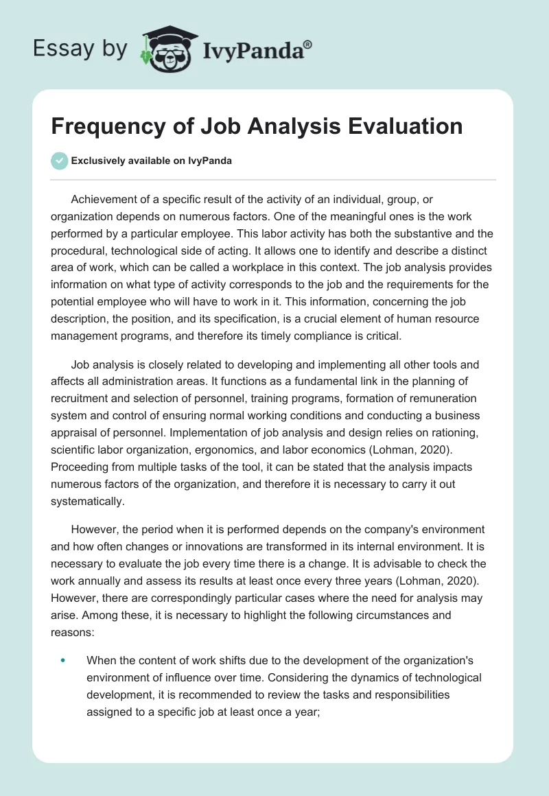 Frequency of Job Analysis Evaluation. Page 1