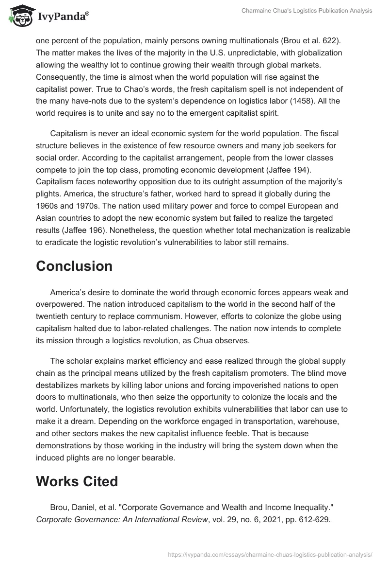 Charmaine Chua's "Logistics" Publication Analysis. Page 3