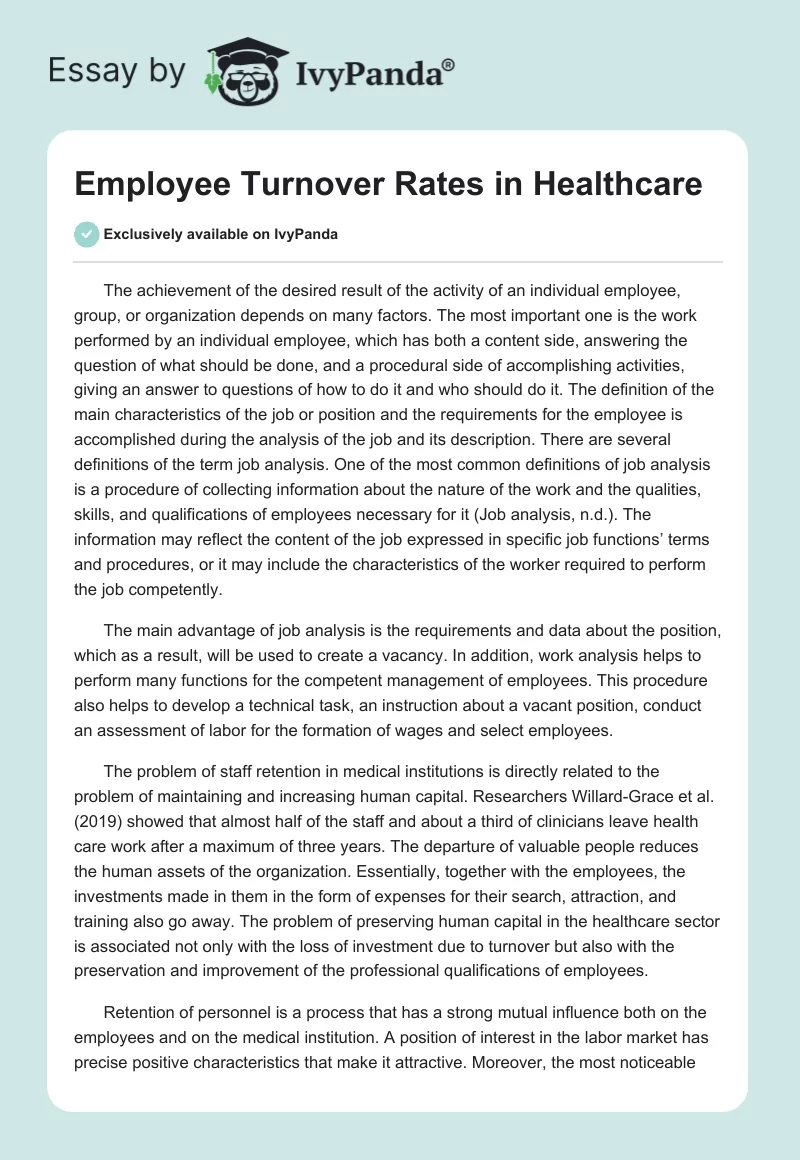 Employee Turnover Rates in Healthcare. Page 1