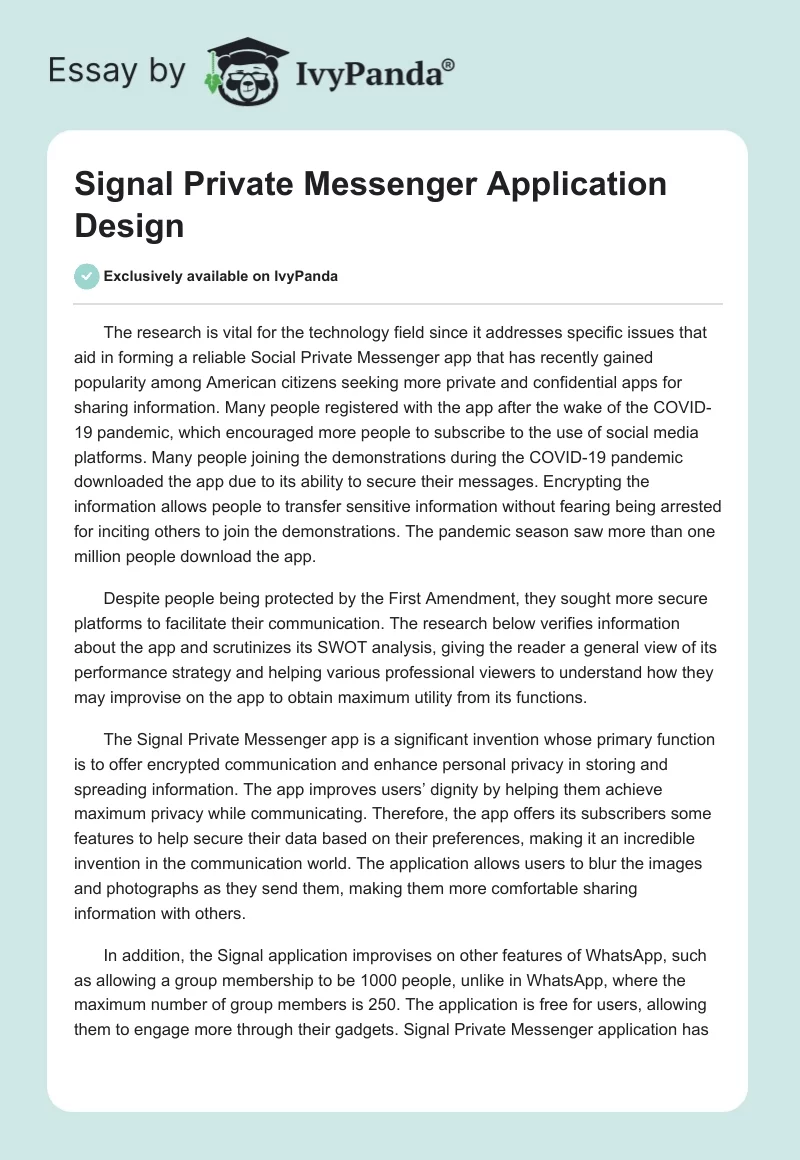 Signal Private Messenger Application Design. Page 1