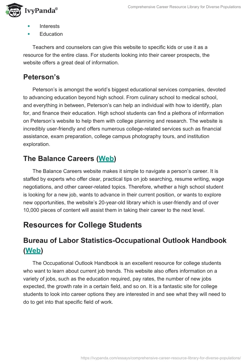Comprehensive Career Resource Library for Diverse Populations. Page 3