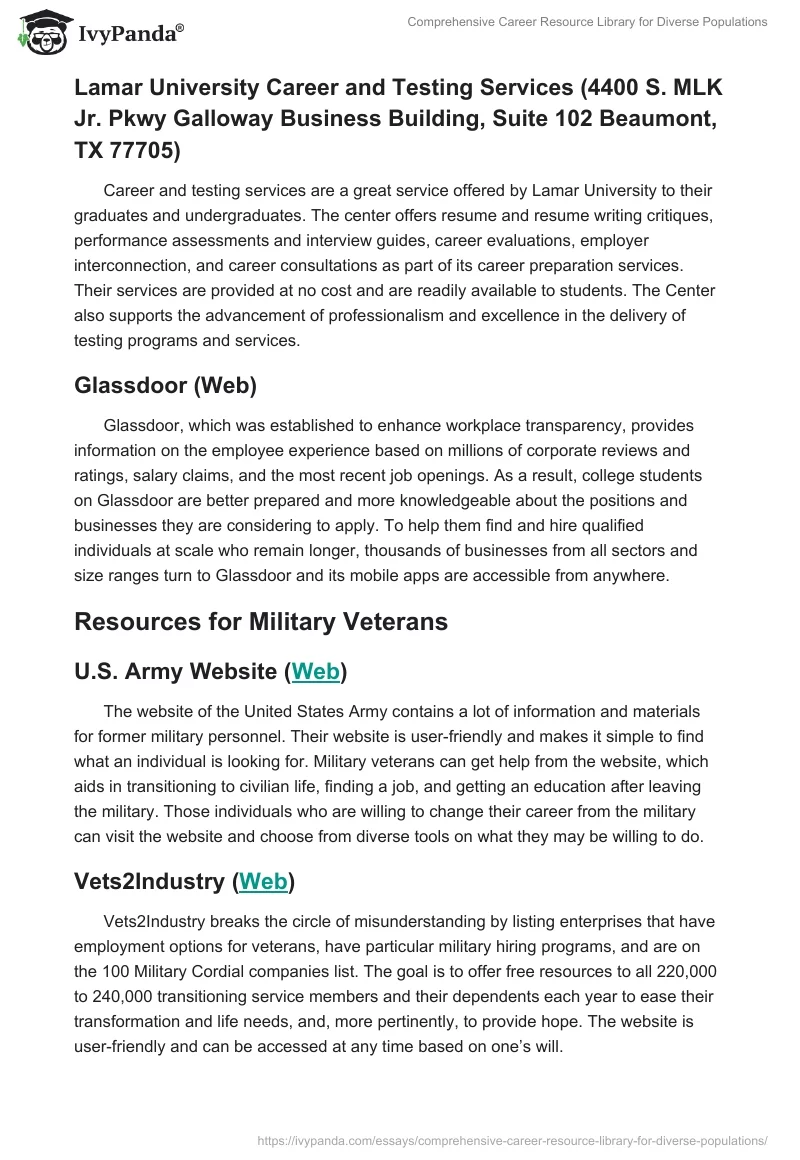Comprehensive Career Resource Library for Diverse Populations. Page 4