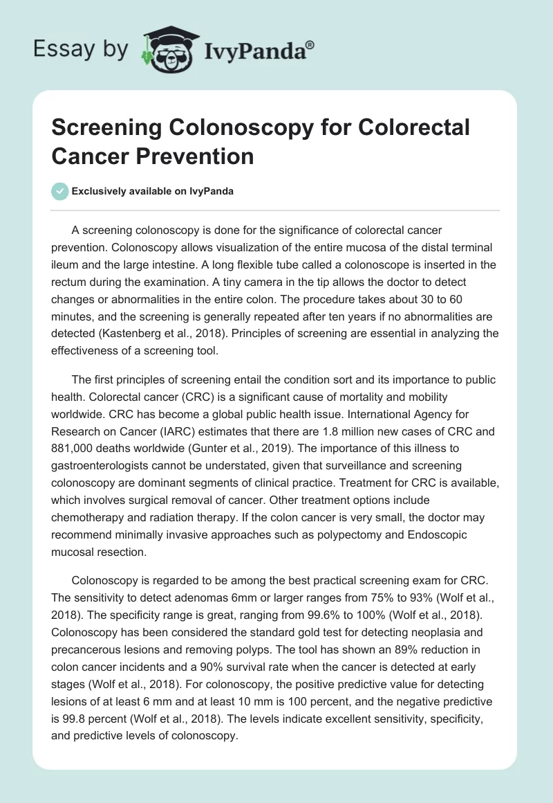 Screening Colonoscopy for Colorectal Cancer Prevention. Page 1