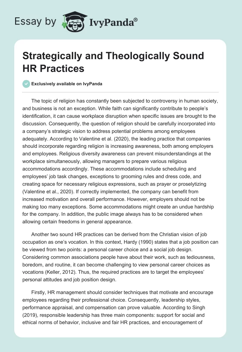 Strategically and Theologically Sound HR Practices. Page 1