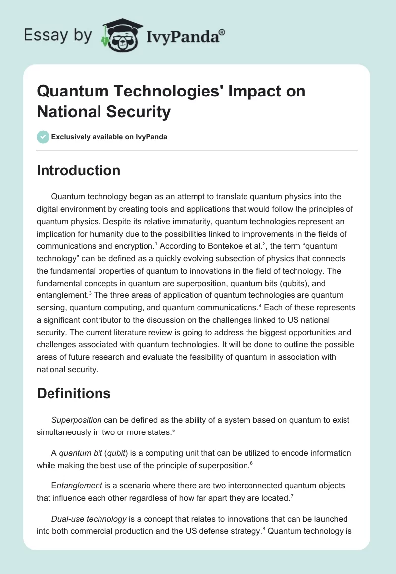Quantum Technologies' Impact on National Security. Page 1