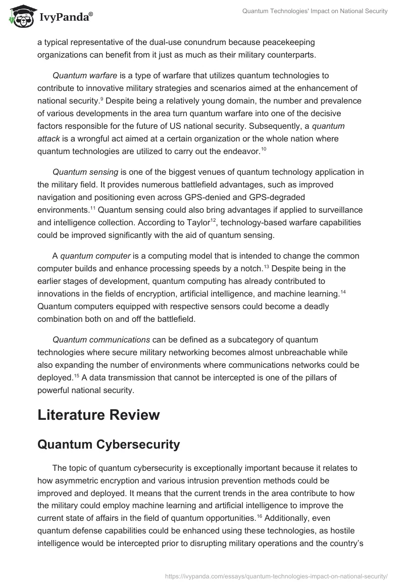 Quantum Technologies' Impact on National Security. Page 2