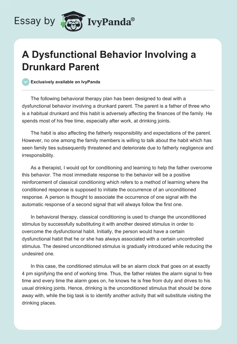 A Dysfunctional Behavior Involving a Drunkard Parent. Page 1