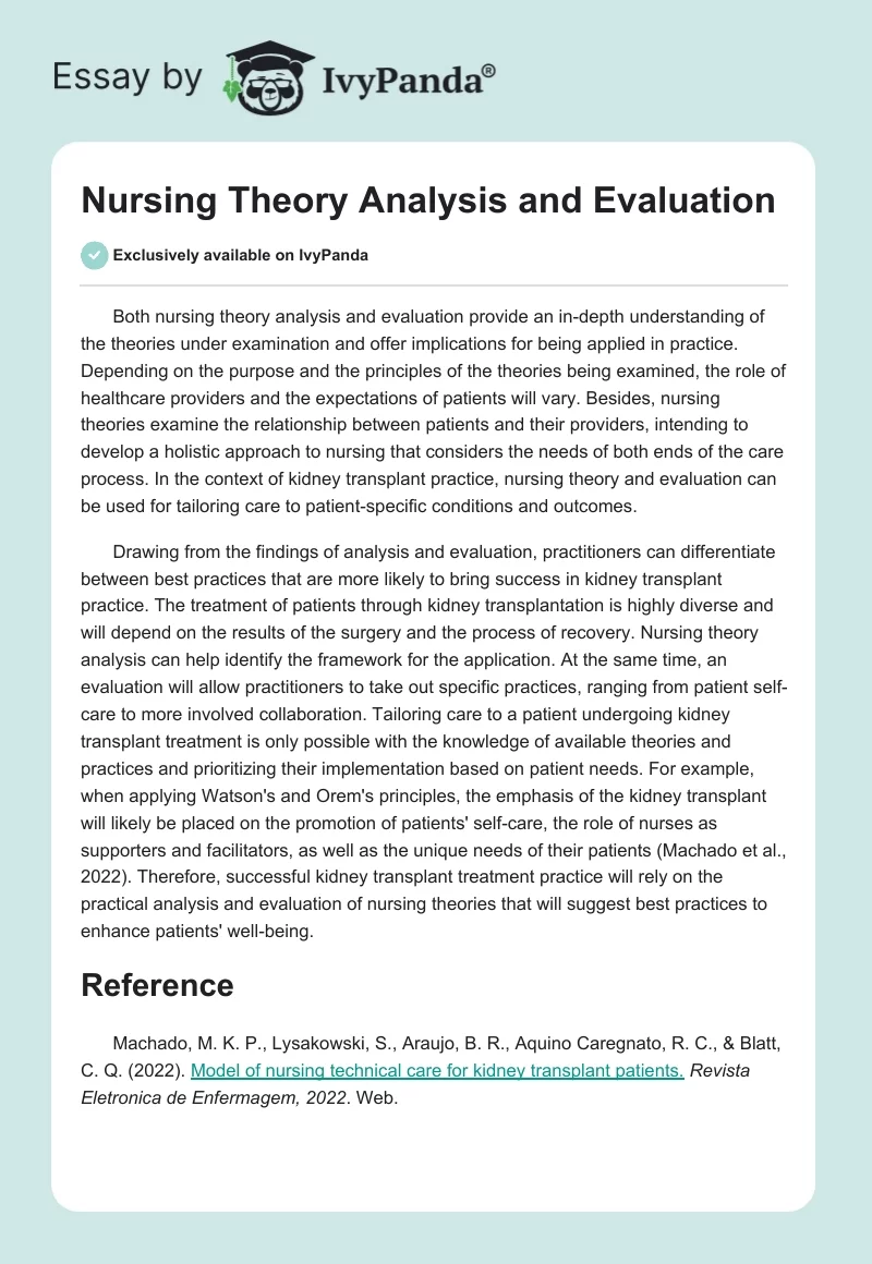 Nursing Theory Analysis and Evaluation. Page 1