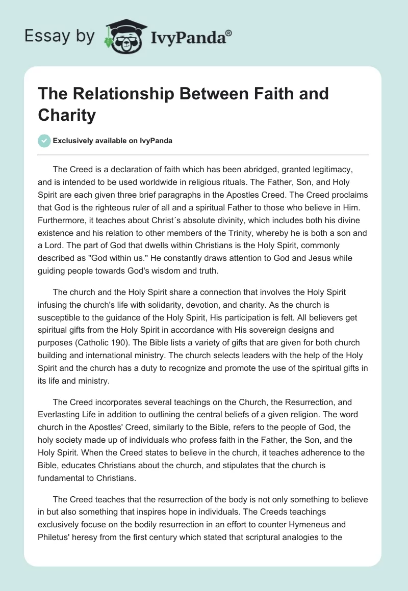 The Relationship Between Faith and Charity. Page 1