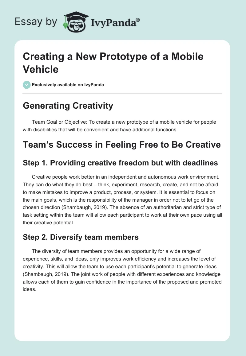 Creating a New Prototype of a Mobile Vehicle. Page 1