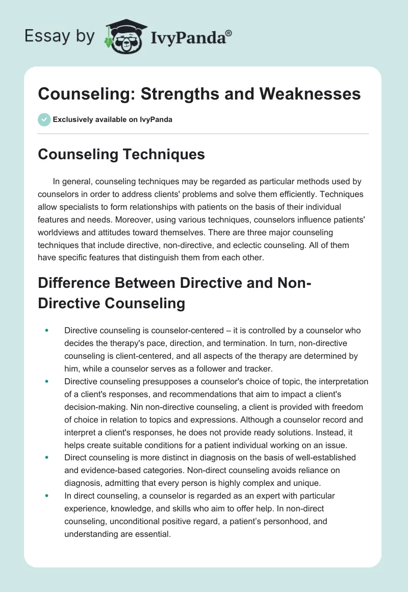 Counseling: Strengths and Weaknesses. Page 1