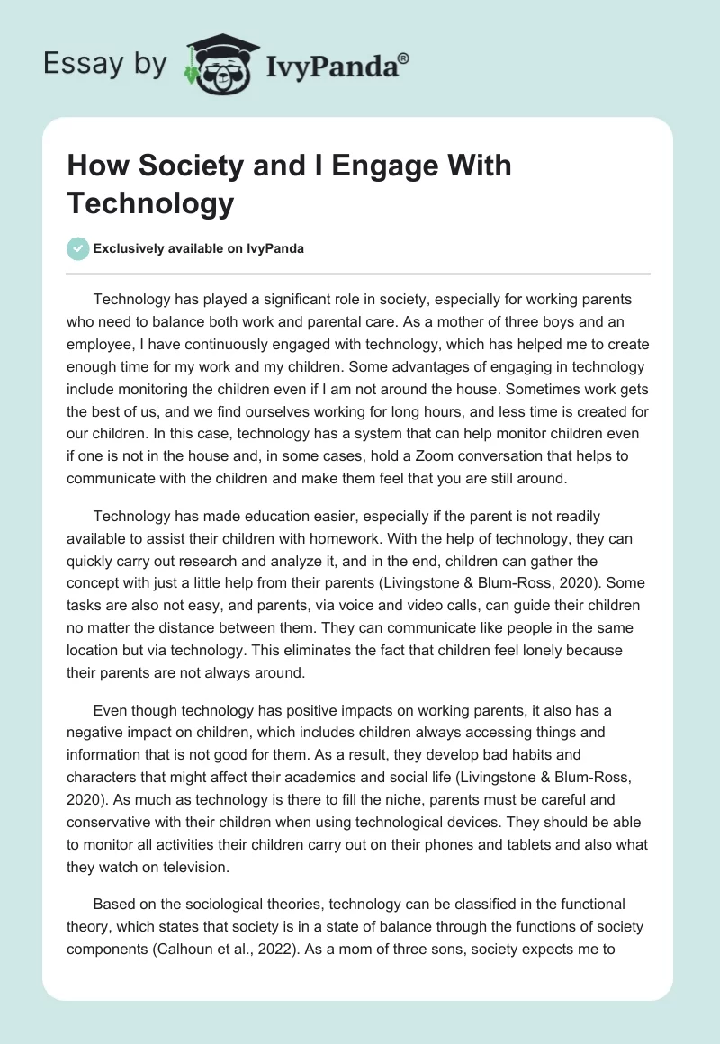 How Society and I Engage With Technology. Page 1