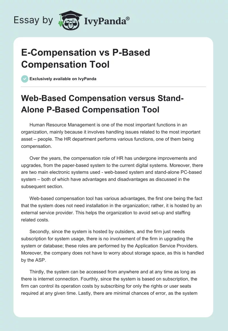 E-Compensation vs P-Based Compensation Tool. Page 1