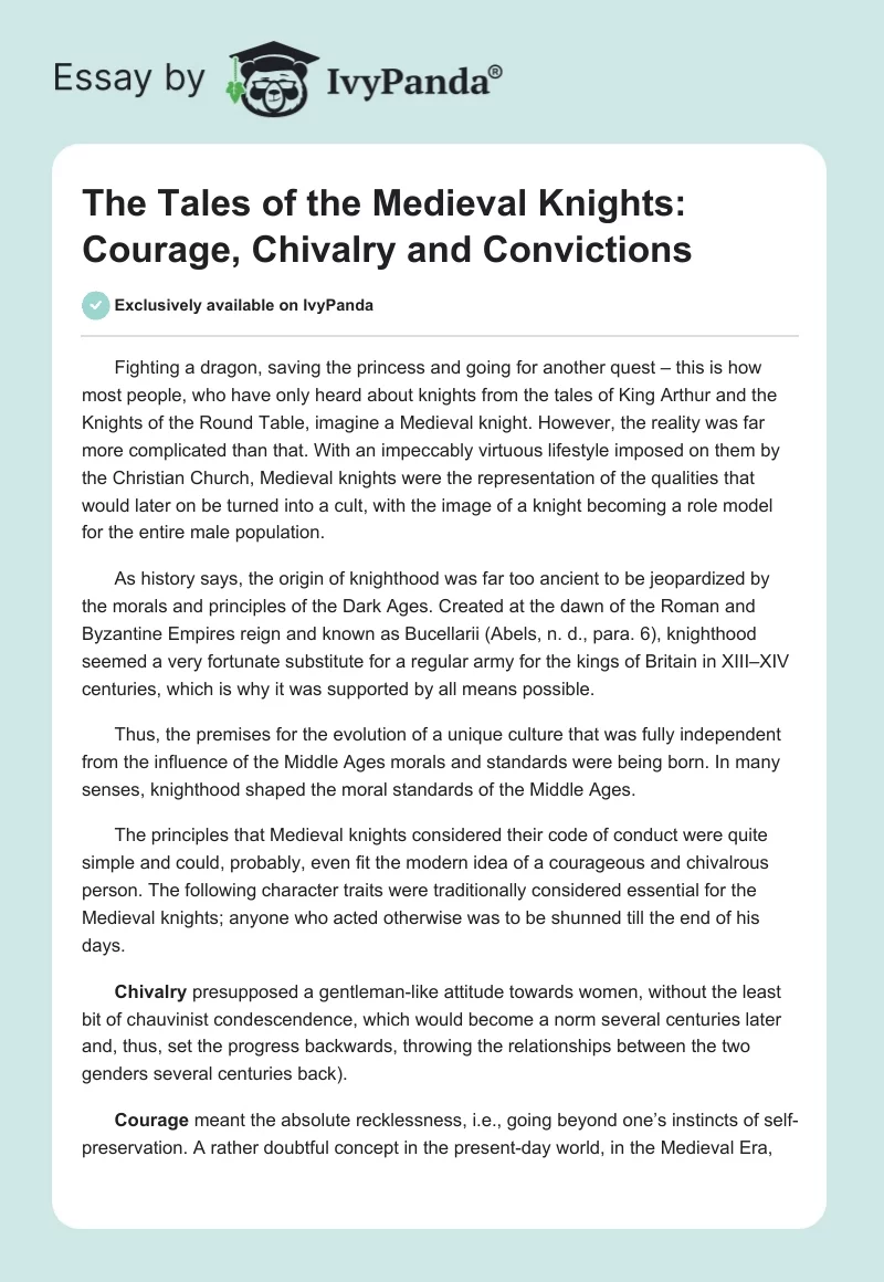 The Tales of the Medieval Knights: Courage, Chivalry and Convictions. Page 1