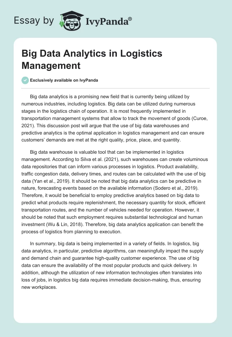 Big Data Analytics in Logistics Management. Page 1