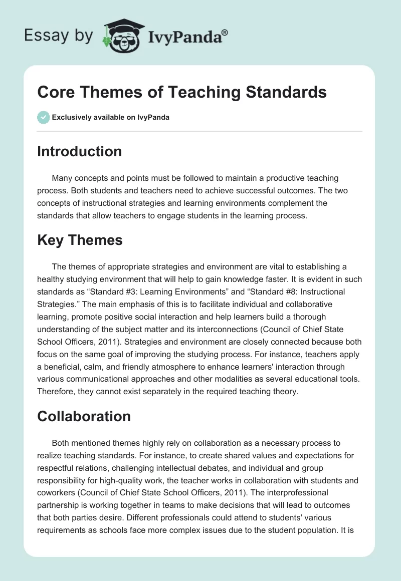 Core Themes of Teaching Standards. Page 1