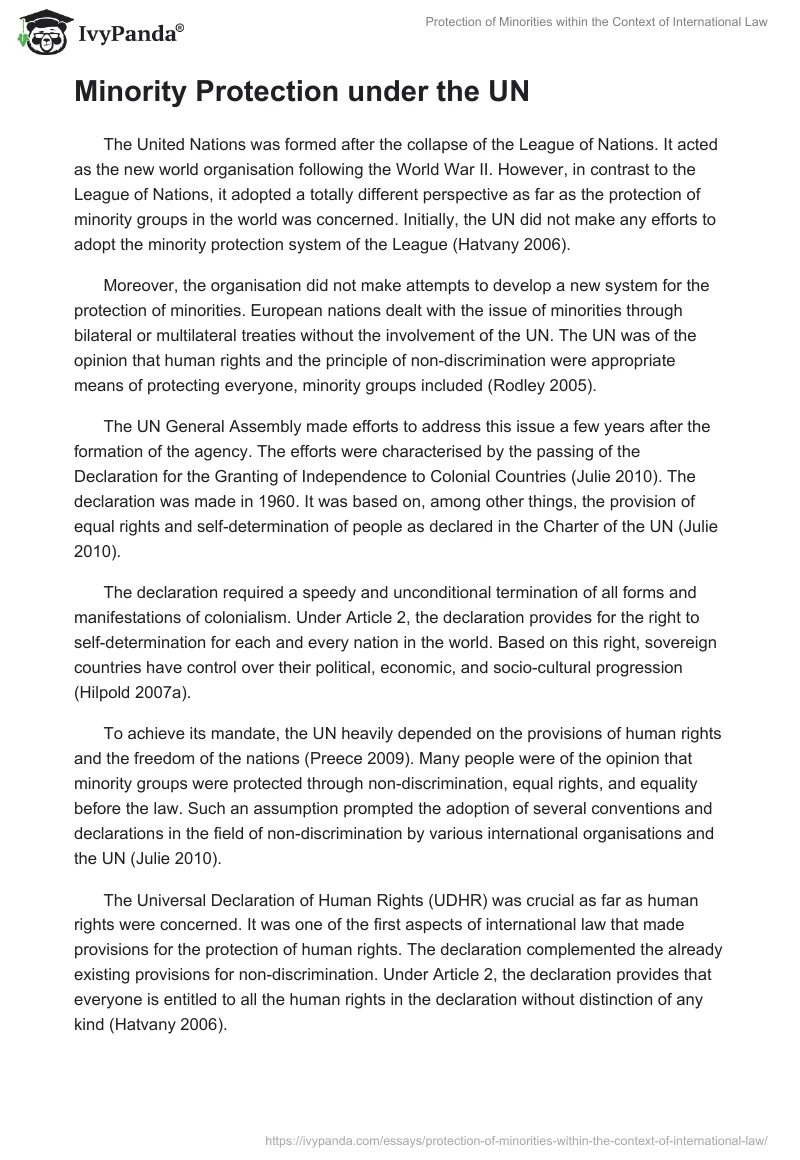 Protection of Minorities within the Context of International Law. Page 4