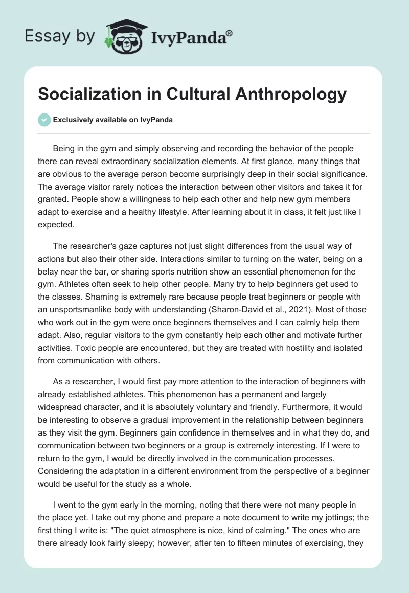 Socialization in Cultural Anthropology. Page 1