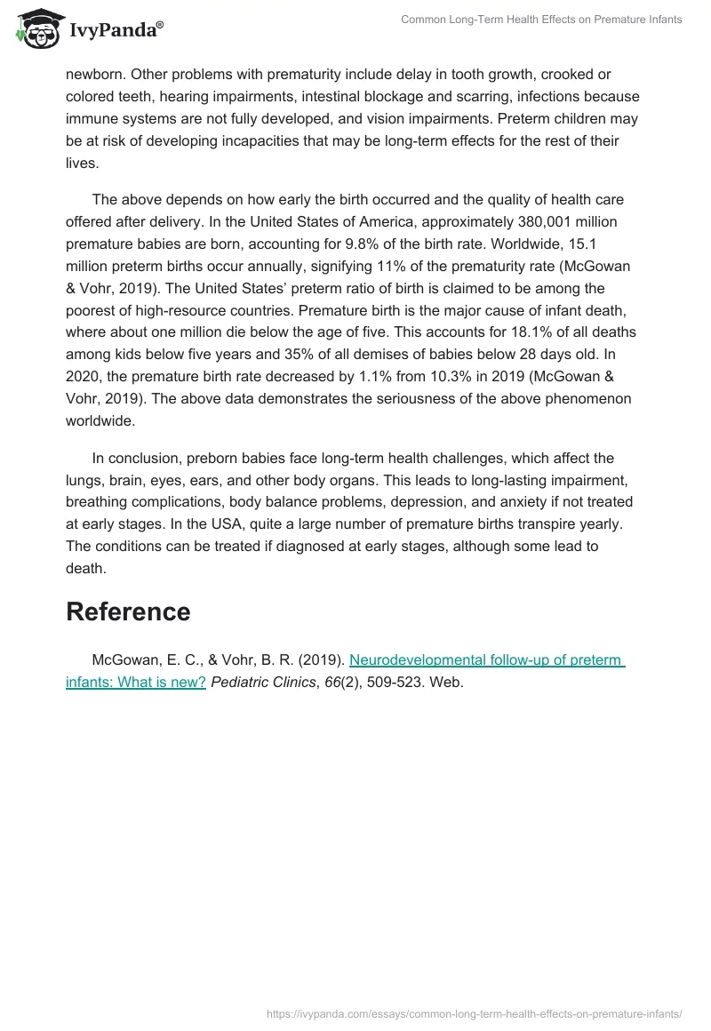 Common Long-Term Health Effects on Premature Infants. Page 2