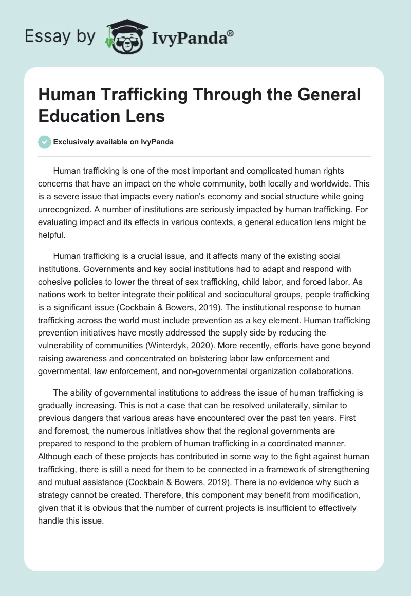 Human Trafficking Through the General Education Lens. Page 1