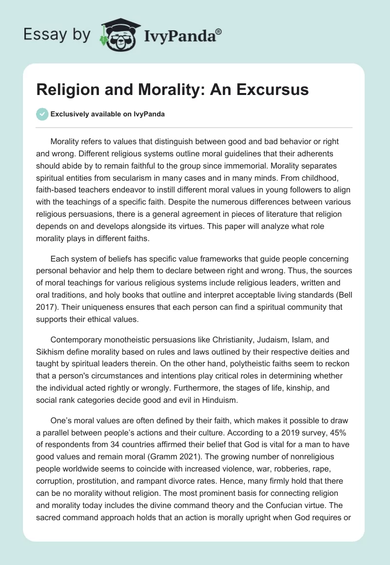 Religion and Morality: An Excursus. Page 1