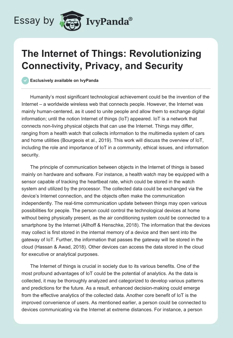 The Internet of Things: Revolutionizing Connectivity, Privacy, and Security. Page 1