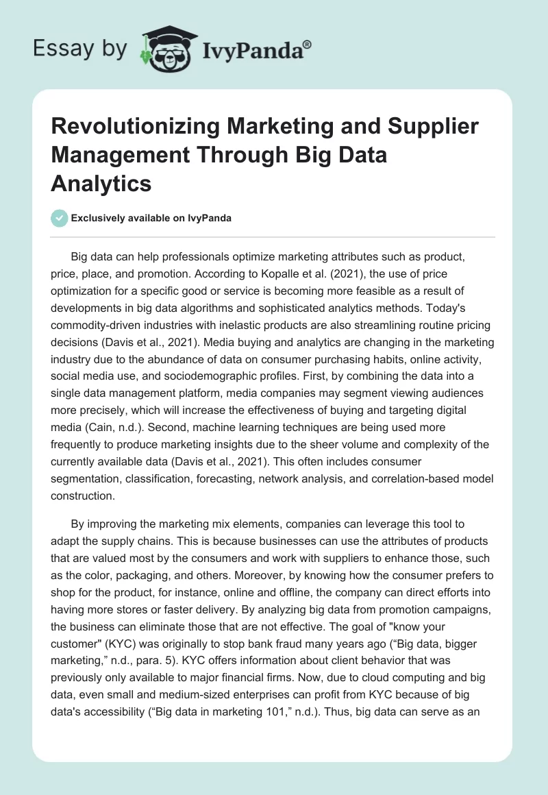 Revolutionizing Marketing and Supplier Management Through Big Data Analytics. Page 1