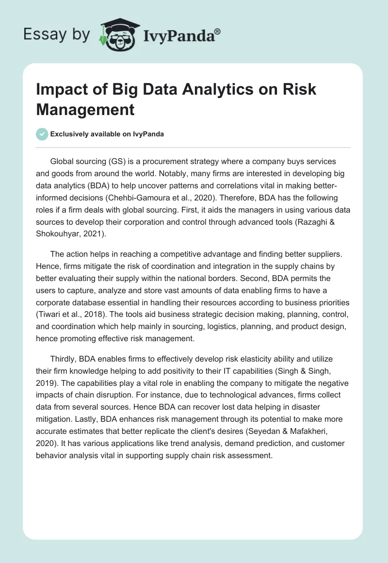 Impact of Big Data Analytics on Risk Management. Page 1